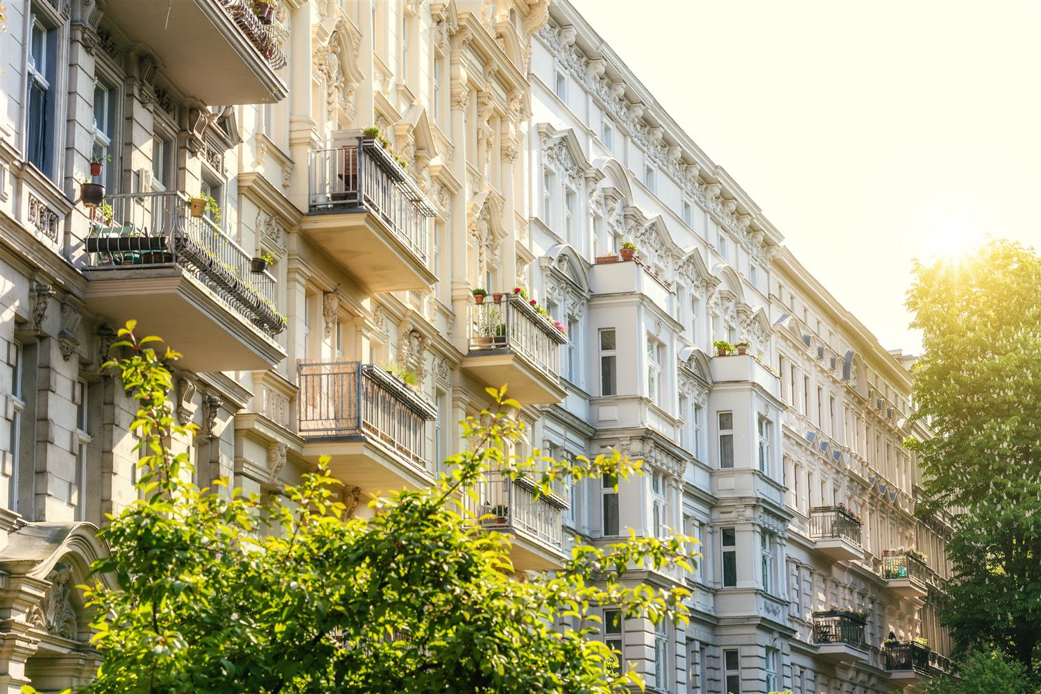 Classic Berlin period building facade in warm evening light